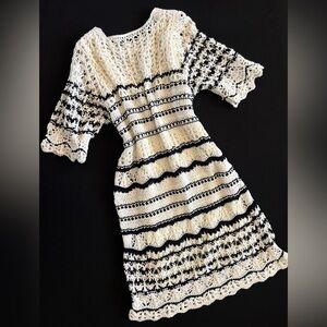 Zara Black and Cream Crochet Midi Dress